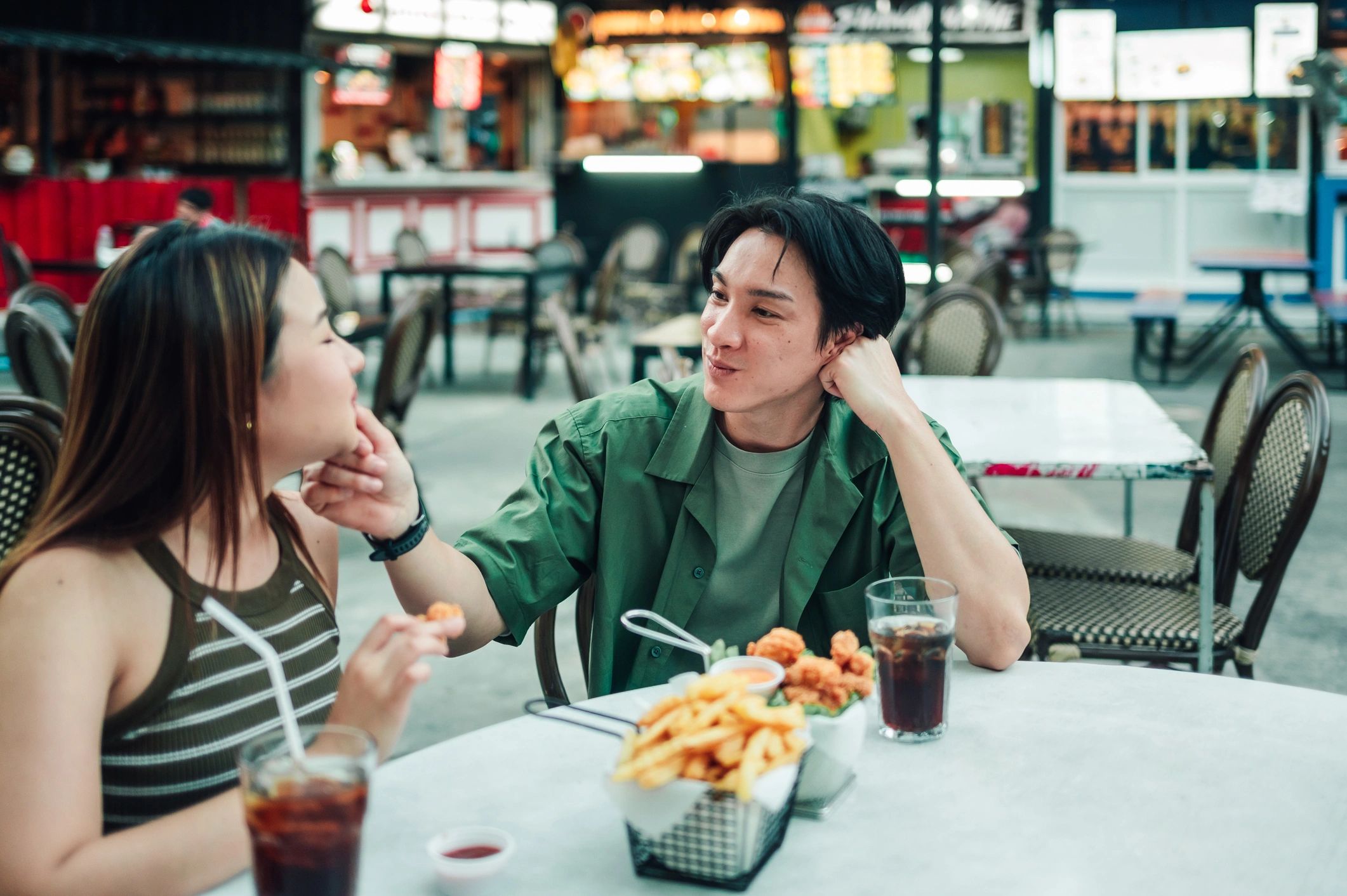 Guests sharing a meal during a romantic evening out